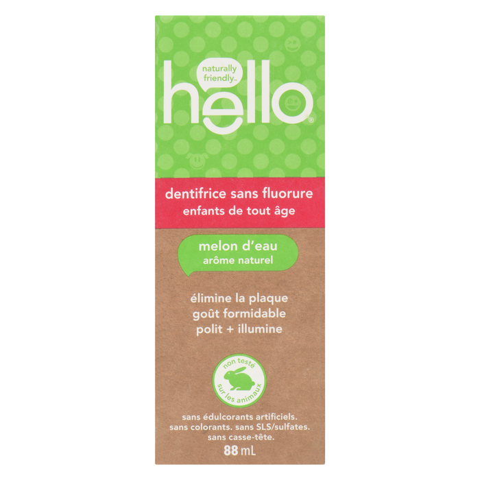 Dentifrice sans fluor Hello Enfants Tous âges Saveur naturelle de pastèque 88 ml