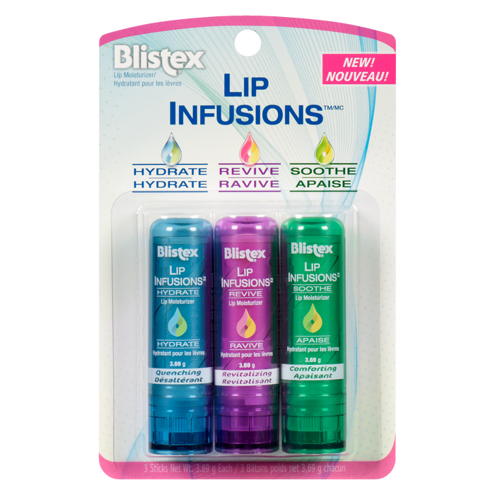 Blistex Lip Infusions Lip Moisturizer Hydrate Revive Soothe 3 Sticks x 3.69 g