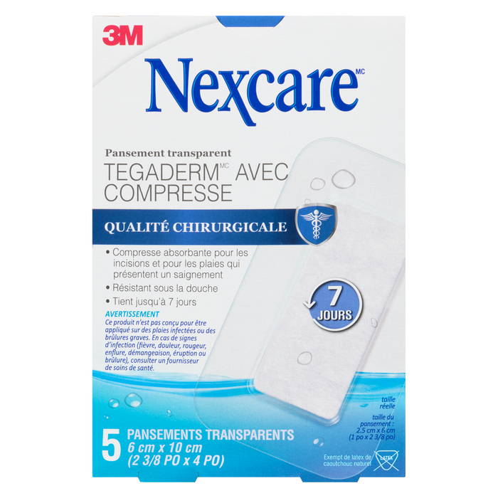 Pansement transparent Nexcare Tegaderm + Pad 5 pansements transparents