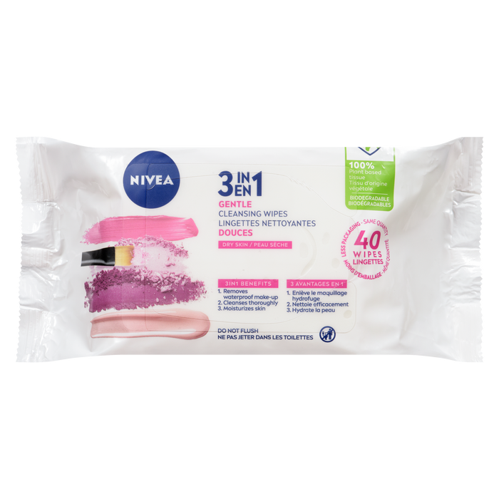 NIVEA 3 in 1 Gentle Cleansing Wipes Dry Skin 40 Wipes