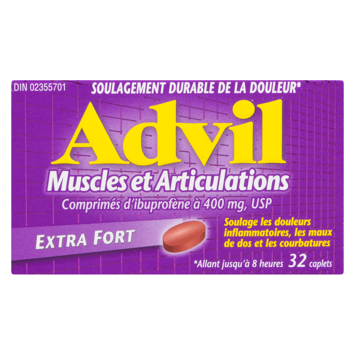 Comprimés d'ibuprofène Advil USP 400 mg Muscles et articulations Extra Fort 32 comprimés