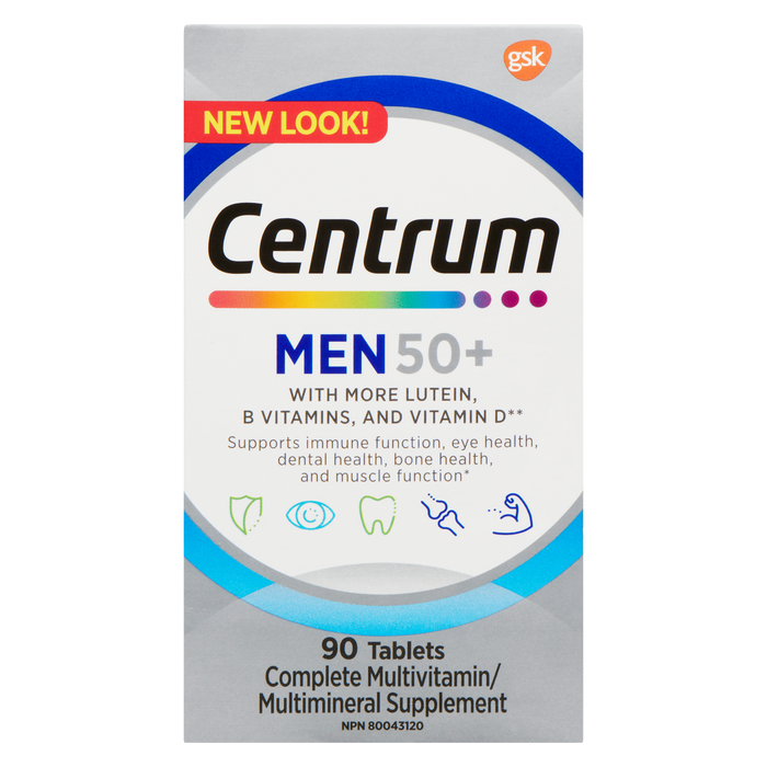 Complément multivitaminé/multiminéral complet Centrum pour hommes de 50 ans et plus, 90 comprimés