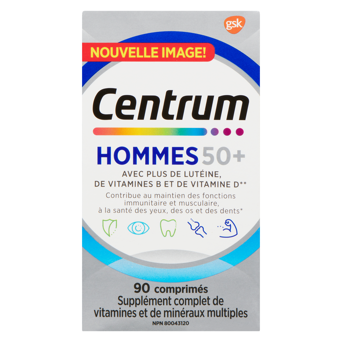 Complément multivitaminé/multiminéral complet Centrum pour hommes de 50 ans et plus, 90 comprimés