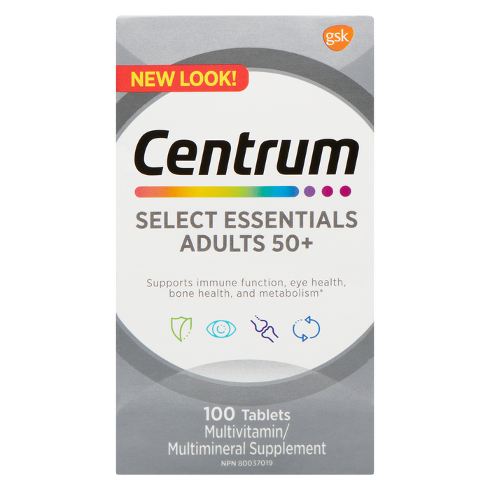 Centrum Complément multivitaminé et multiminéral Select Essentials Adultes 50+ 100 comprimés