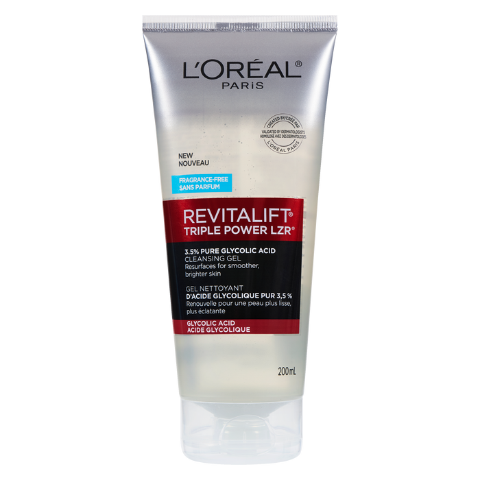 Gel nettoyant à l'acide glycolique pur 3,5 % Revitalift Triple Power LZR de L'Oréal Paris 200 ml