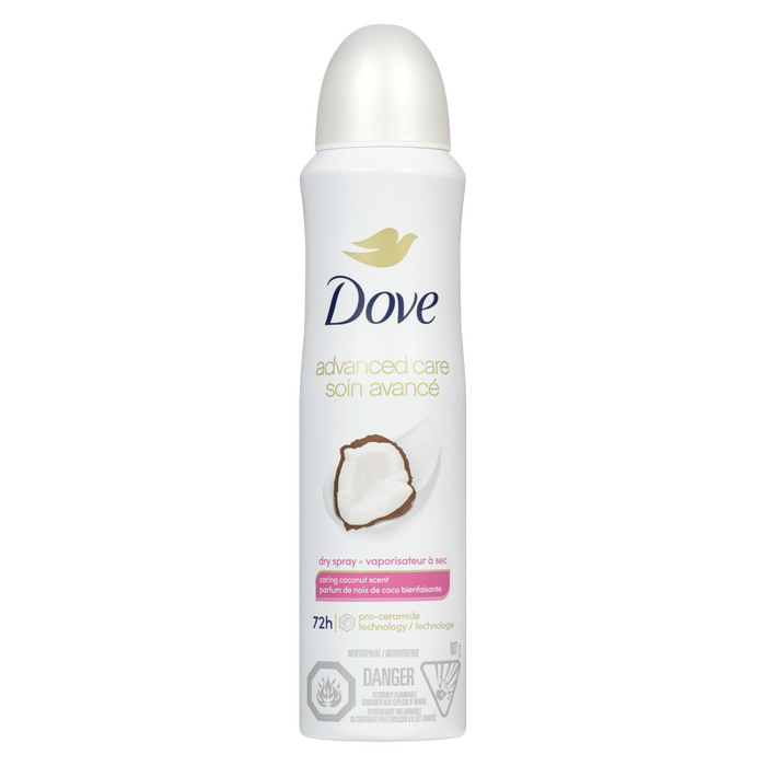 Dove Advanced Care Spray Anti-Transpirant à Sec Parfum Noix de Coco Soin 107 g