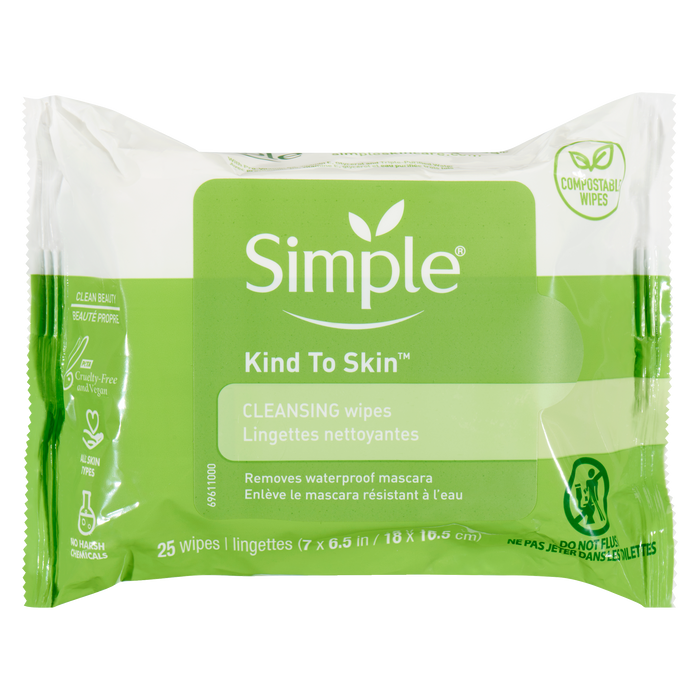 Lingettes nettoyantes pour la peau Simple Kind to Skin 25 lingettes