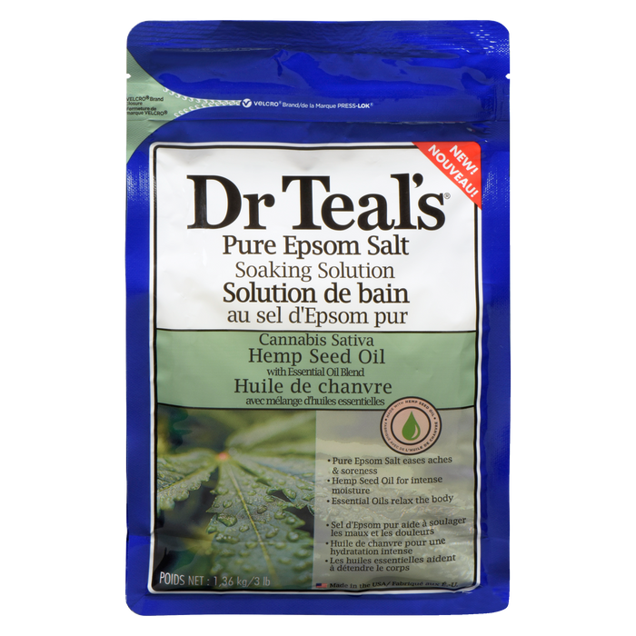 Dr Teal's Pure Epsom Salt Soaking Solution Cannabis Sativa Hemp Seed Oil with Essential Oil Blend 1.36 kg