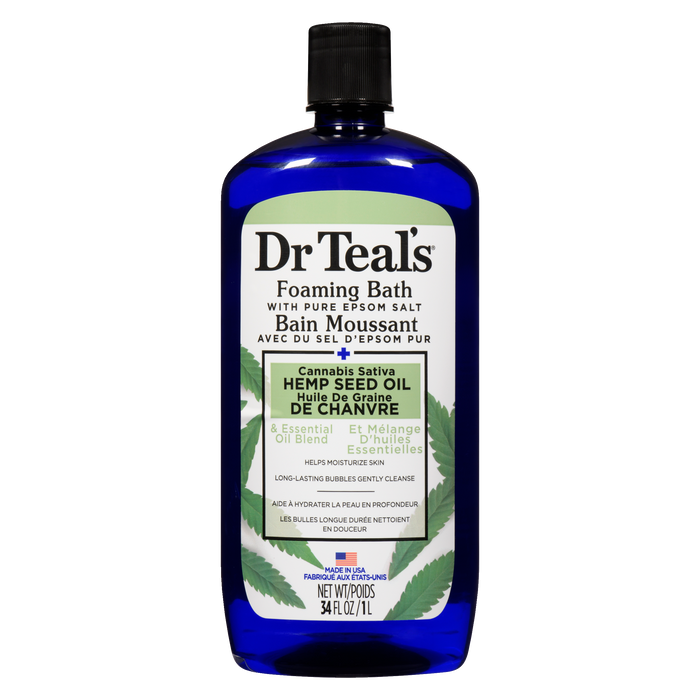 Dr Teal's Foaming Bath with Pure Epsom Salt Cannabis Sativa Hemp Seed Oil 1 L