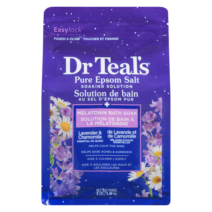 Dr Teal's Pure Epsom Salt Soaking Solution Melatonin Bath Soak Lavender & Chamomile Essential Oil Blend 1.36 kg