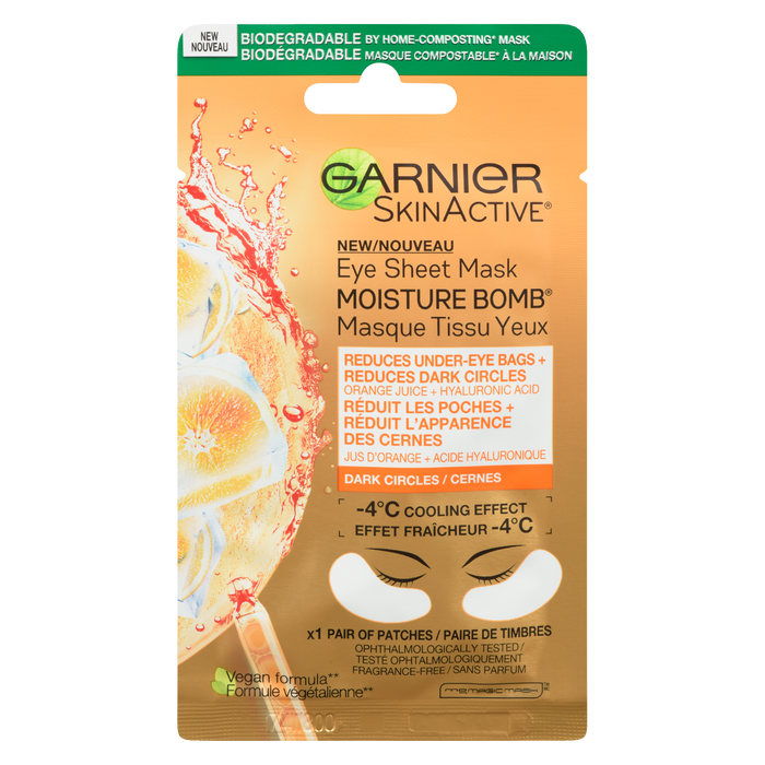 Masque en tissu pour les yeux Garnier SkinActive Moisture Bomb Jus d'orange + acide hyaluronique Cernes 6 g