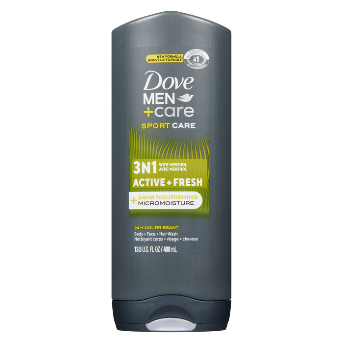 Dove Men+Care Gel Nettoyant Corps + Visage + Cheveux Actif + Frais 400 ml