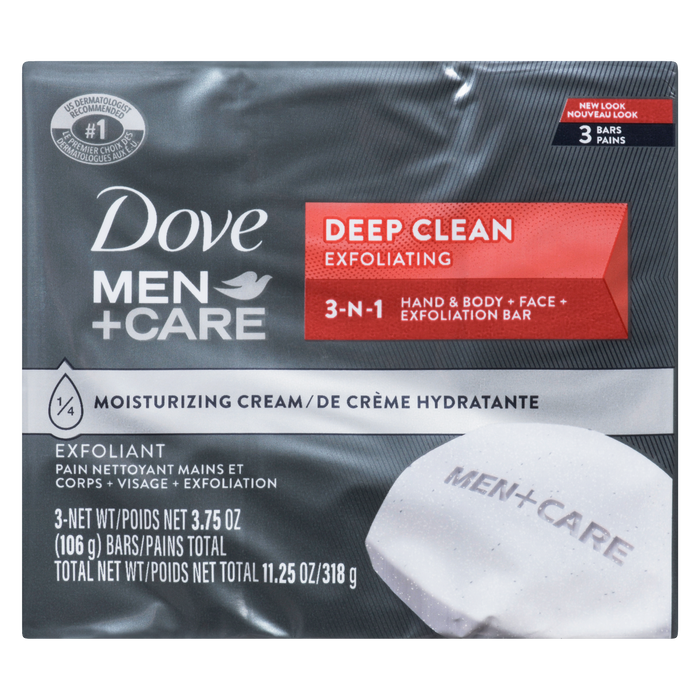 Barre exfoliante pour les mains et le corps + le visage Dove Men+Care Deep Clean 3 barres x 106 g (318 g)