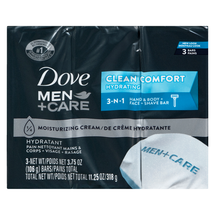 Dove Men+Care 3-n-1 Hand & Body + Face + Shave Bar Clean Comfort 3 Bars x 106 g (318 g)