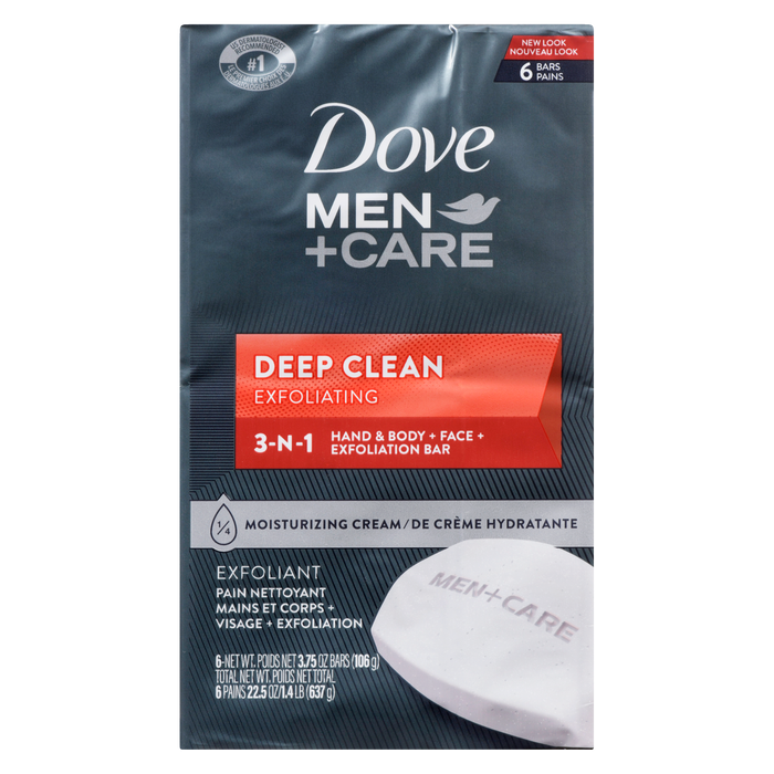 Dove Men+Care Hand & Body + Face + Exfoliation Bar Deep Clean 6 Bars x 106 g (637 g)