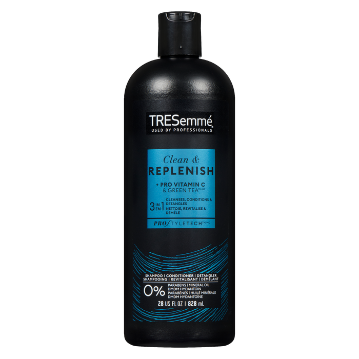 Shampoing, revitalisant et démêlant TRESemmé PRO Style Tech, nettoyant et réparateur, + provitamine C et thé vert, 828 ml