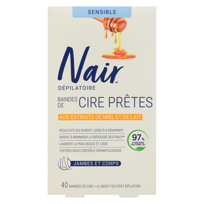 Bandes de cire dépilatoires Nair pour jambes et corps sensibles