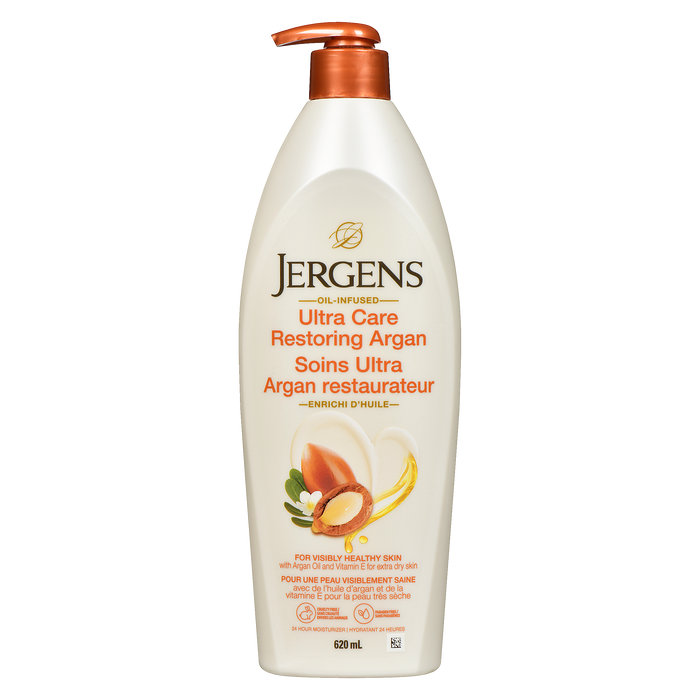 Jergens Crème hydratante 24 heures Ultra Care Restoring Argan 620 ml