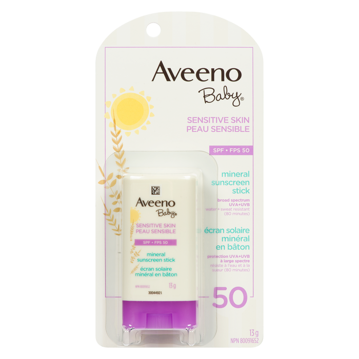 Aveeno Baby Bâton de protection solaire minérale pour peau sensible FPS 50 13 g