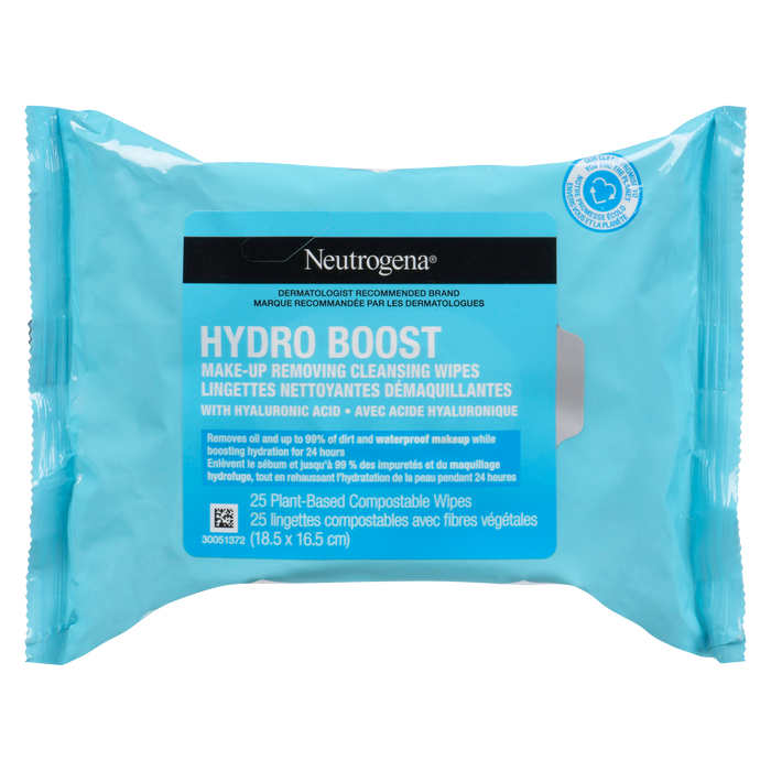 Lingettes nettoyantes démaquillantes Neutrogena Hydro Boost 25 lingettes compostables à base de plantes