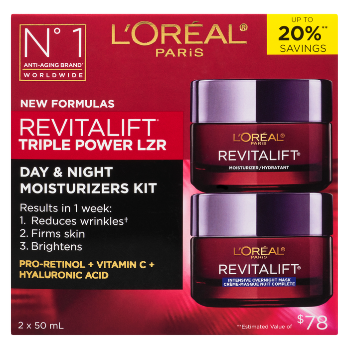 Coffret de 2 x 50 ml de crèmes hydratantes jour et nuit L'Oréal Paris Revitalift Triple Power LZR