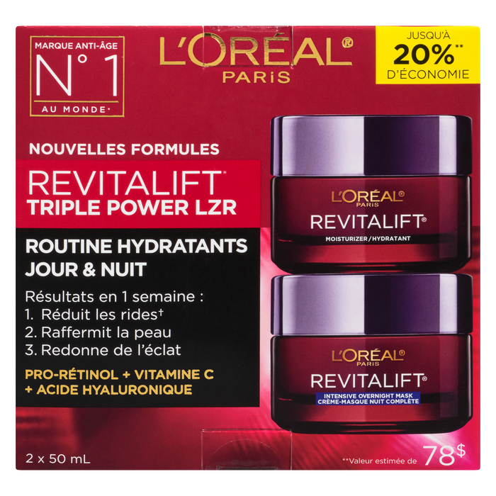 Coffret de 2 x 50 ml de crèmes hydratantes jour et nuit L'Oréal Paris Revitalift Triple Power LZR