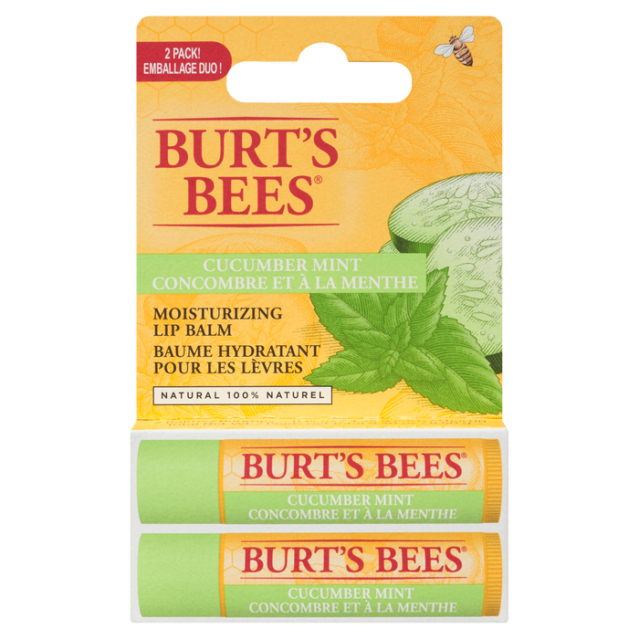 Burt's Bees Moisturizing Lip Balm Cucumber Mint 2 Balms x 4.25 g Each (8.50 g)