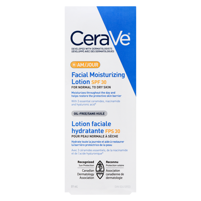 Lotion hydratante visage matin CeraVe pour peaux normales à sèches SPF 30 89 ml