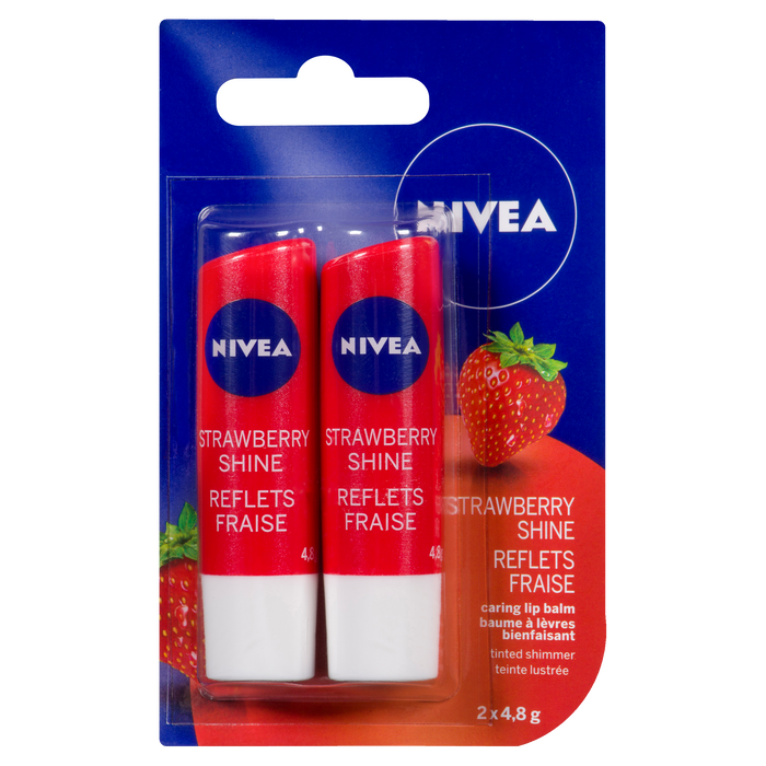 Baume à lèvres NIVEA Caring Shine à la fraise 2 x 4,8 g