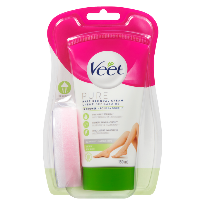 Veet Pure Hair Removal Cream in Shower Legs and Body Dry Skin 150 ml