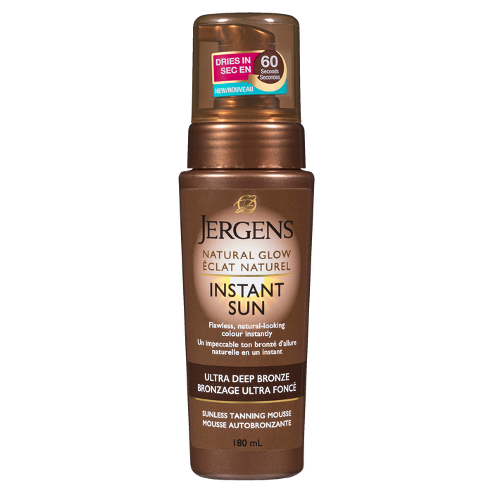 Mousse autobronzante sans soleil Instant Sun Natural Glow de Jergens, bronze ultra profond, 180 ml