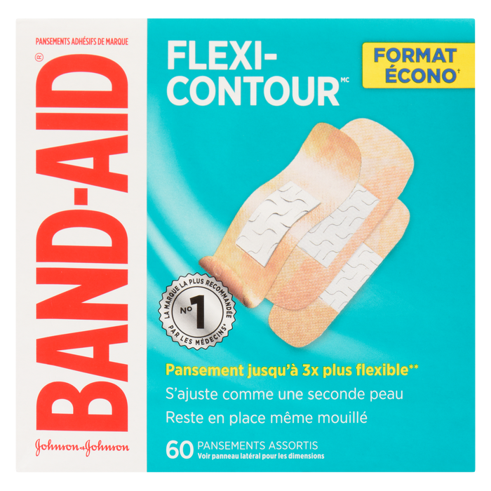 Pansements adhésifs Band-Aid Skin-Flex, lot économique de 60 tailles assorties