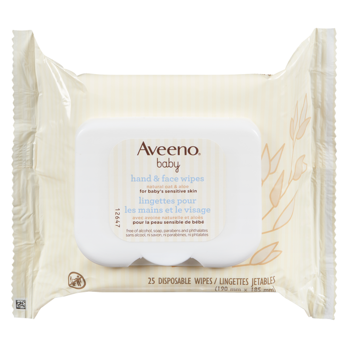 Lingettes pour les mains et le visage Aveeno Baby, avoine naturelle et aloès, 25 lingettes jetables