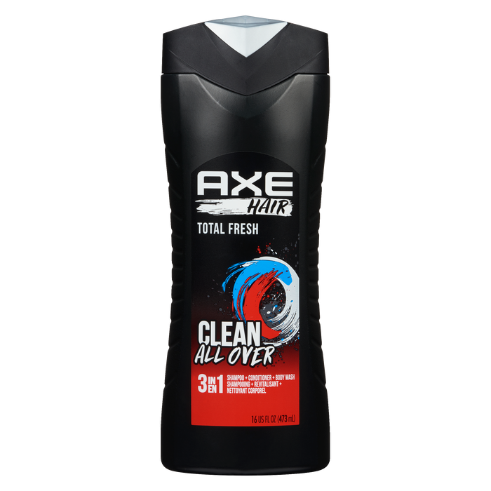 Shampooing + Après-shampooing + Gel douche Axe 3 en 1 Cheveux Total Fresh Clean All Over 473 ml