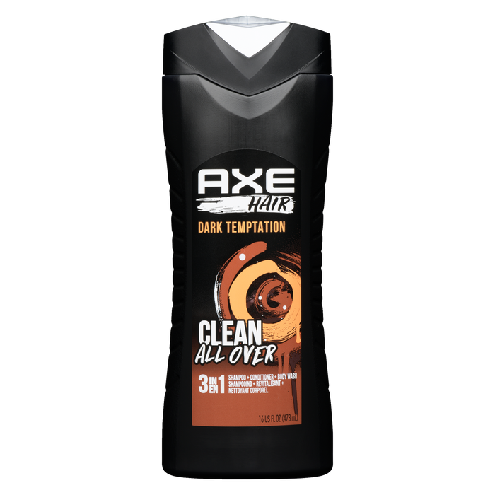 Shampooing + Après-shampooing + Gel douche 3 en 1 Axe Hair Dark Temptation Clean All Over 473 ml