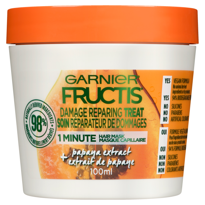 Garnier Fructis Masque Capillaire 1 Minute Soin Réparateur de Dommages + Extrait de Papaye 100 ml