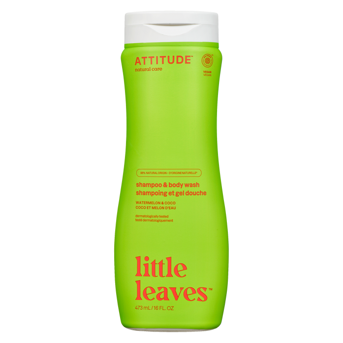 Shampoing et gel douche Little Leaves d'ATTITUDE Pastèque et Coco 473 ml