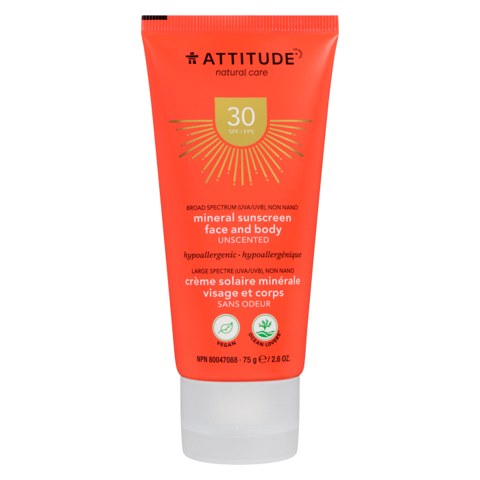 ATTITUDE Mineral Sunscreen Face and Body Unscented SPF 30 75 g