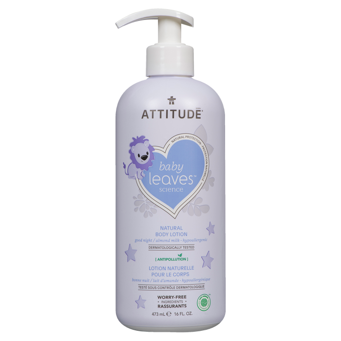 Attitude Baby Leaves Science Lotion corporelle naturelle Bonne nuit / Lait d'amande 473 ml