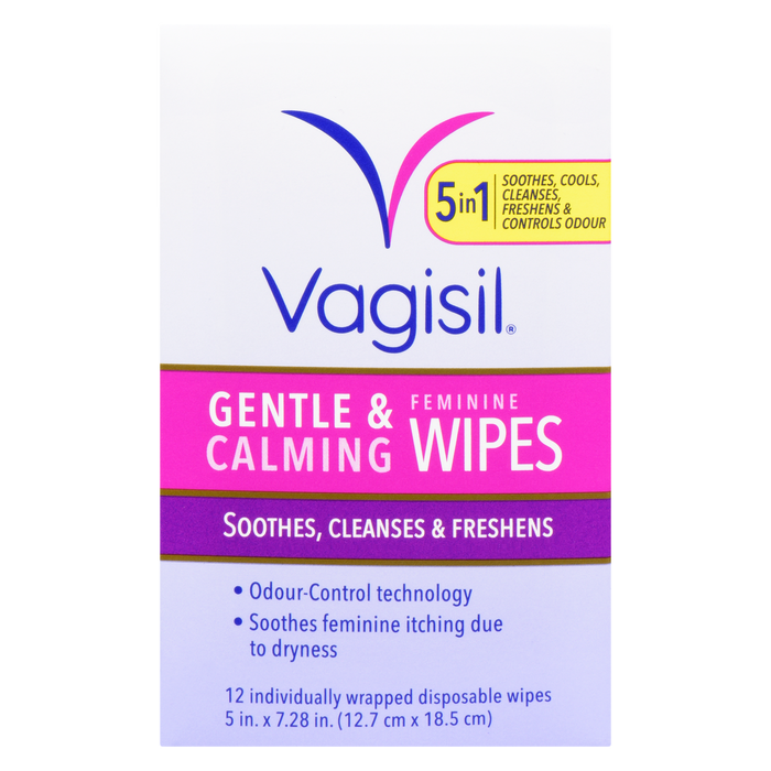 Vagisil Gentle & Calming Feminine Wipes 12 Individually Wrapped Disposable Wipes