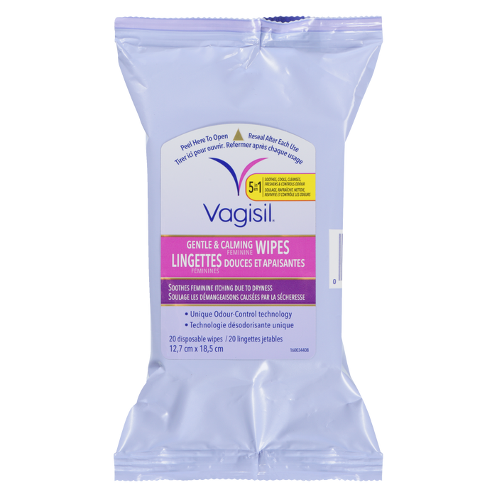 Lingettes féminines douces et apaisantes Vagisil 20 lingettes jetables