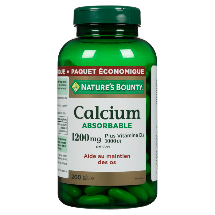 Nature's Bounty Absorbable Calcium 1200 mg Plus Vitamin D₃ 1000 IU per Dose Value Size 200 Softgels