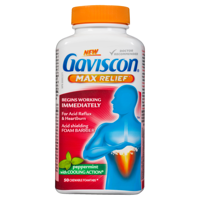 Gaviscon Max Relief Peppermint with Cooling Action 50 Chewable Foamtabs