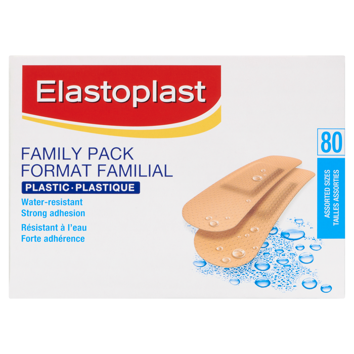 Paquet familial de 80 plastiques Elastoplast de tailles assorties