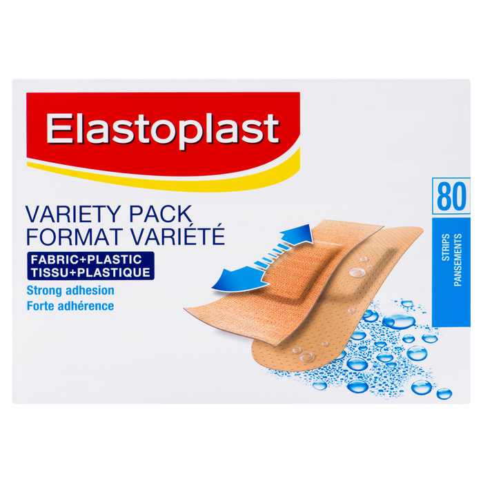 Pack de 80 bandes de tissu et de plastique Elastoplast