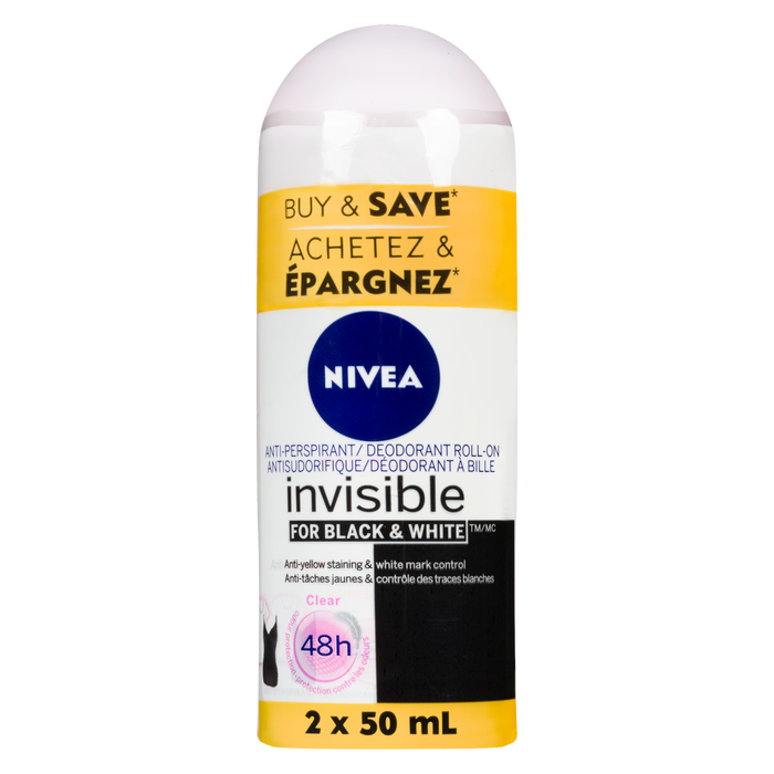 NIVEA Invisible for Black & White Anti-Perspirant/Deodorant Roll-On 2 x 50 ml