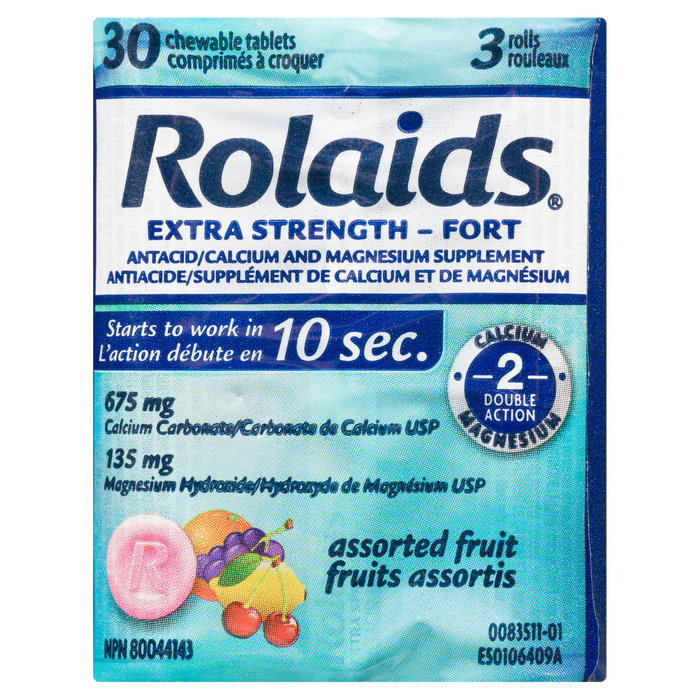 Rolaids Extra Strength Antacid/Calcium and Magnesium Supplement 30 Chewable Tablets