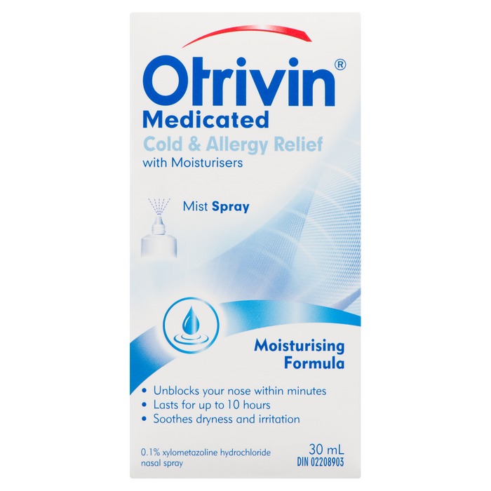 Spray médicamenteux Otrivin pour le soulagement du rhume et des allergies, formule hydratante, 30 ml