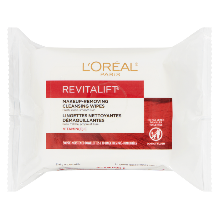 Lingettes nettoyantes démaquillantes L'Oréal Paris Revitalift Vitamine E 30 lingettes pré-humidifiées