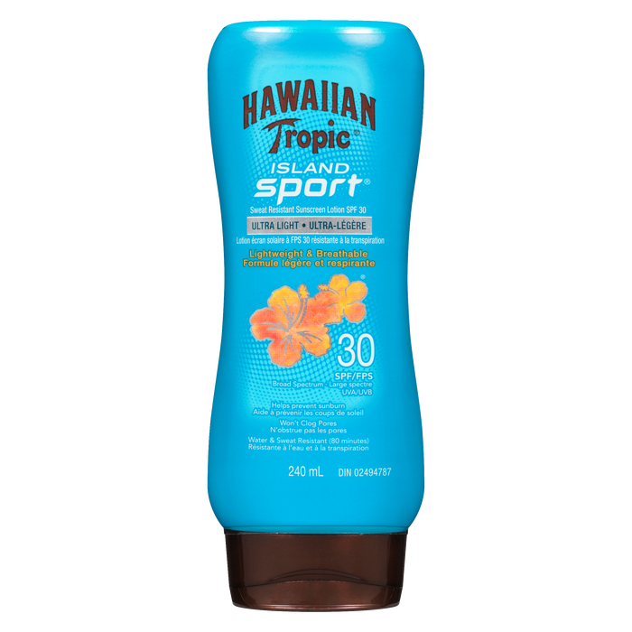 Lotion écran solaire anti-transpiration Hawaiian Tropic Island Sport SPF 30 Ultra Light 240 ml